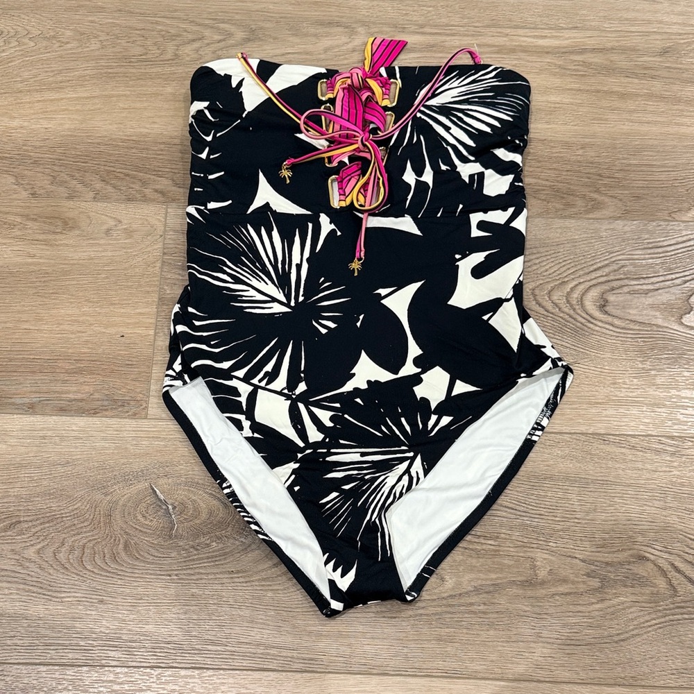 Trina Turk Swimsuit Collection Black and White Floral Swimsuit